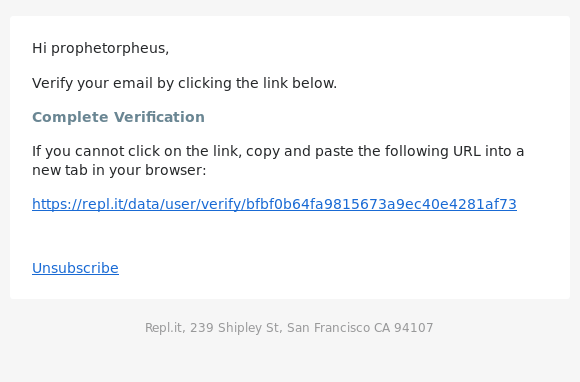 Confirmation email asking for email verification